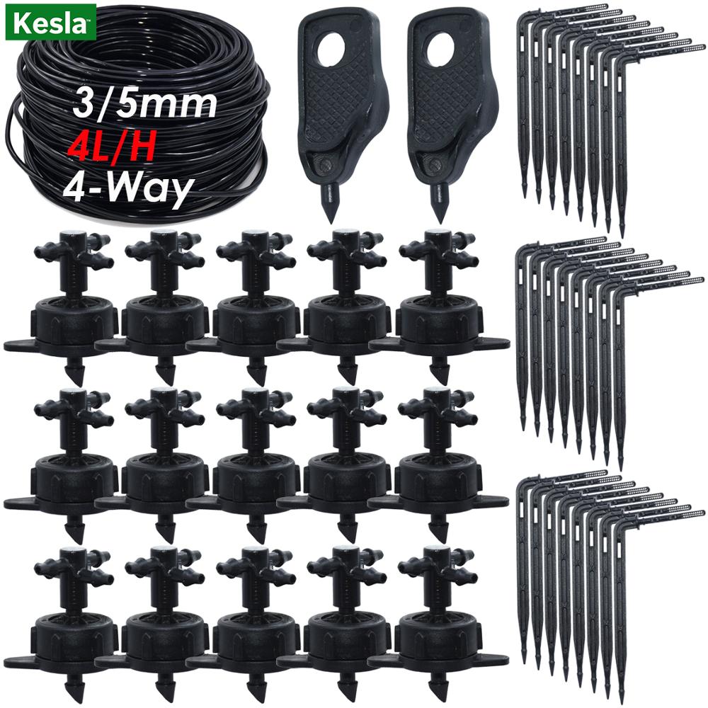 KESLA 4L/H arrow drip system emitter 4-way drip arrow Dripper Greenhouse Irrigation system water garden 40sets 20sets 10set