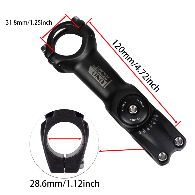 UNO Adjustable Stem Riser 0-60 Degree Mountain Bike Stem Extender Aluminum Alloy Handlebar Stem: 31.8x120mm