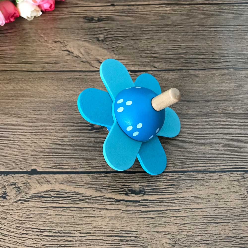 Brabd en mooie houten bloemvormige tol, klassiek speelgoed voor kinderen, vroeg educatief speelgoed, tol: Blauw
