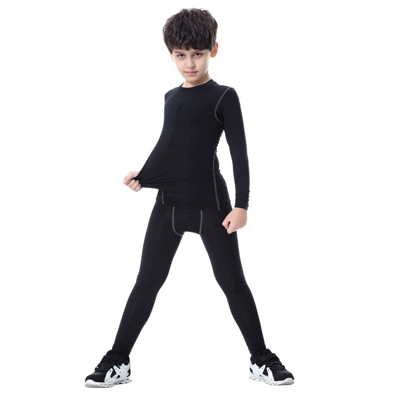 Camiseta deportiva térmica de secado rápido para niños y niñas, capa Base de compresión