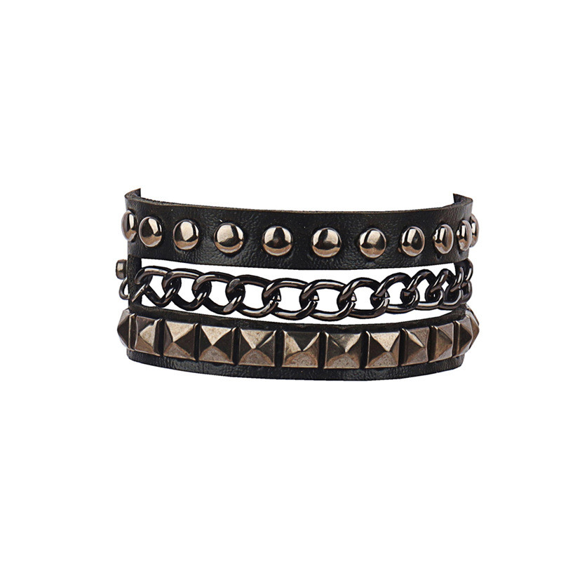 2023 Punk estrella picos remache cráneo tachonado pulsera negro Pu pulsera de cuero hombres mujeres joyería gótica accesorios góticos: Oro oscuro