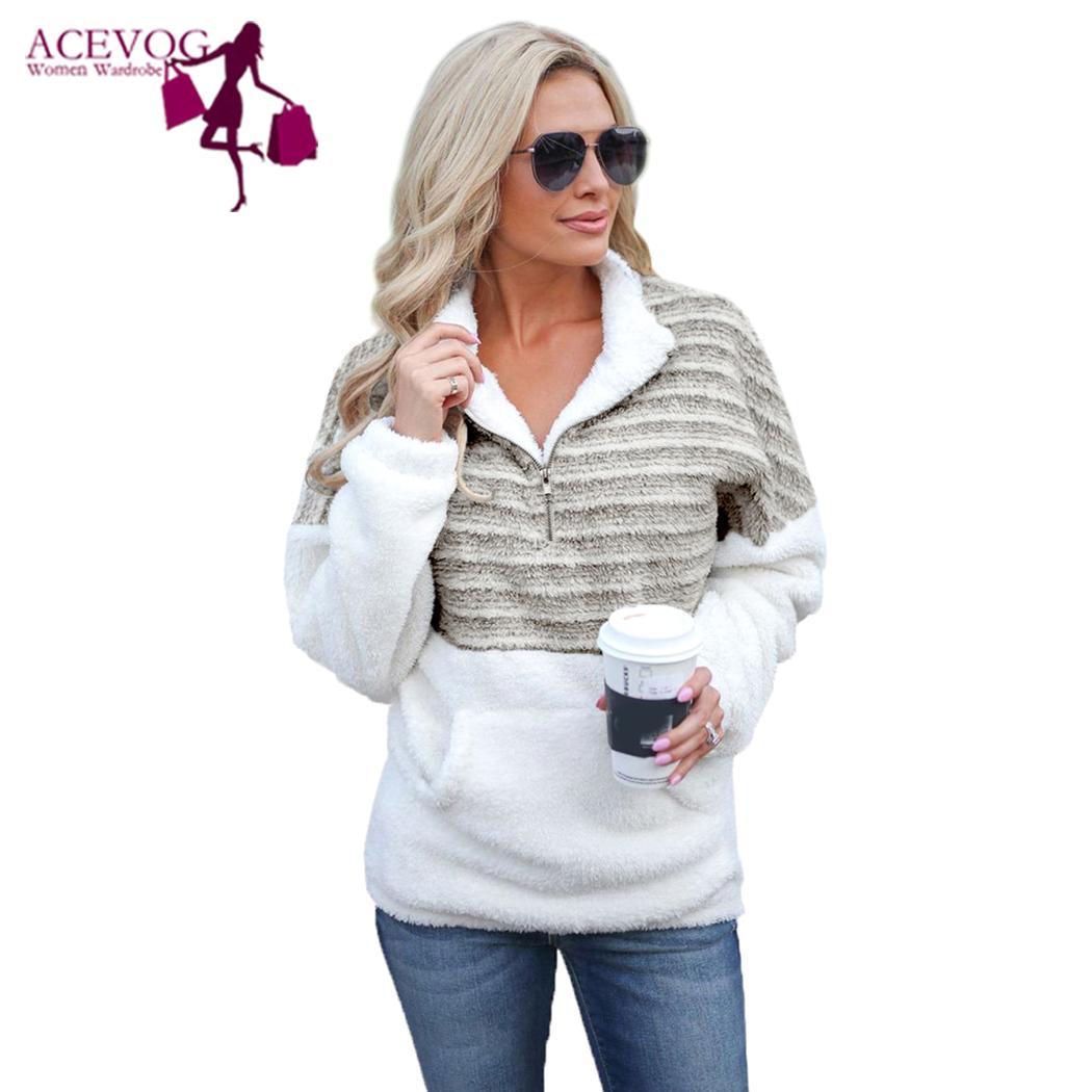 Vrouwen Lange Mouwen Jas Turndown Rits Zachte Fleece Casual Geen Uitloper Lente, Herfst, Winter Patchwork: BR / m