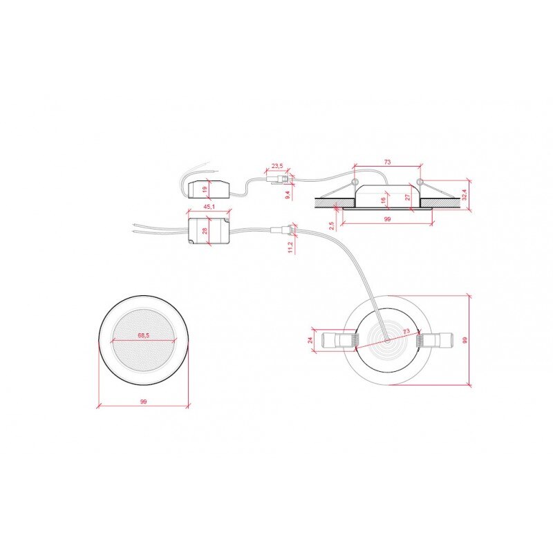Downlight led empotrable techo 3w Ø98mm