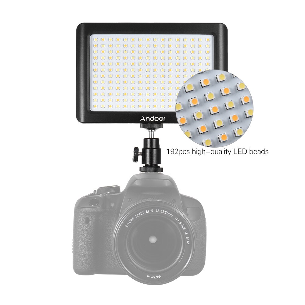 Andoer Mini Portable LED Light Panel Lamp Dimmable Studio Video Photography 3200K/6000K 192pcs Beads for Canon Nikon Camcorder