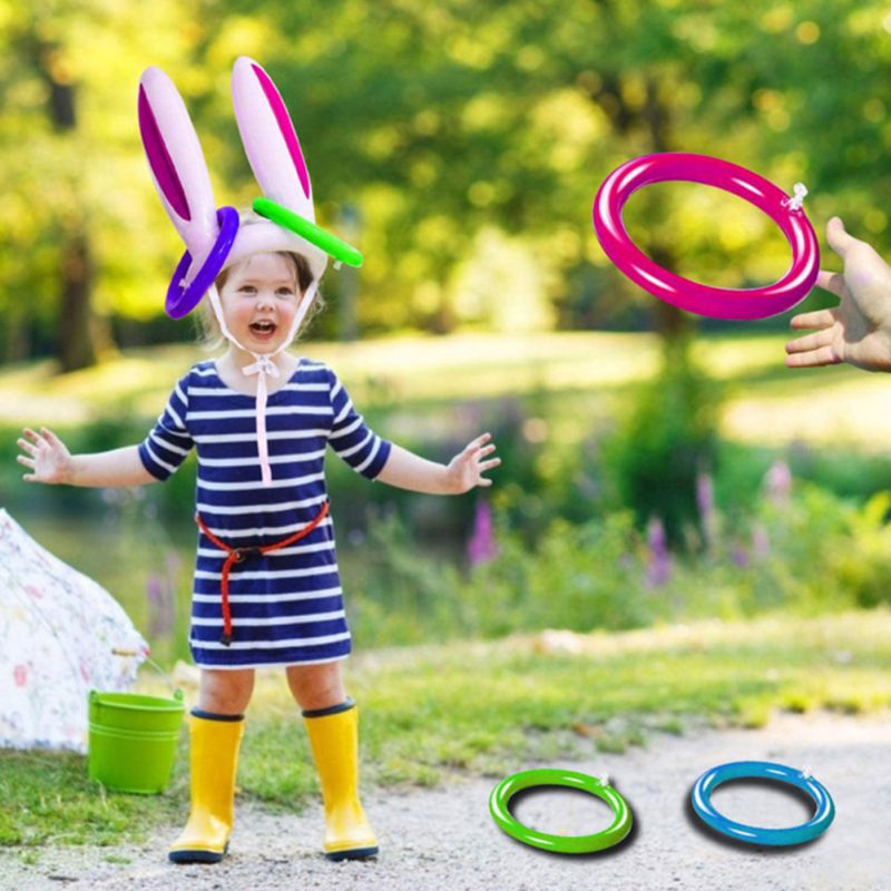 1 Set Opblaasbare Speelgoed Pasen Bunny Opblaasbare Konijn Oren Hoed Opblaasbare Ring Voor Bunny Party Game Kids Outdoor Beentje Speelgoed