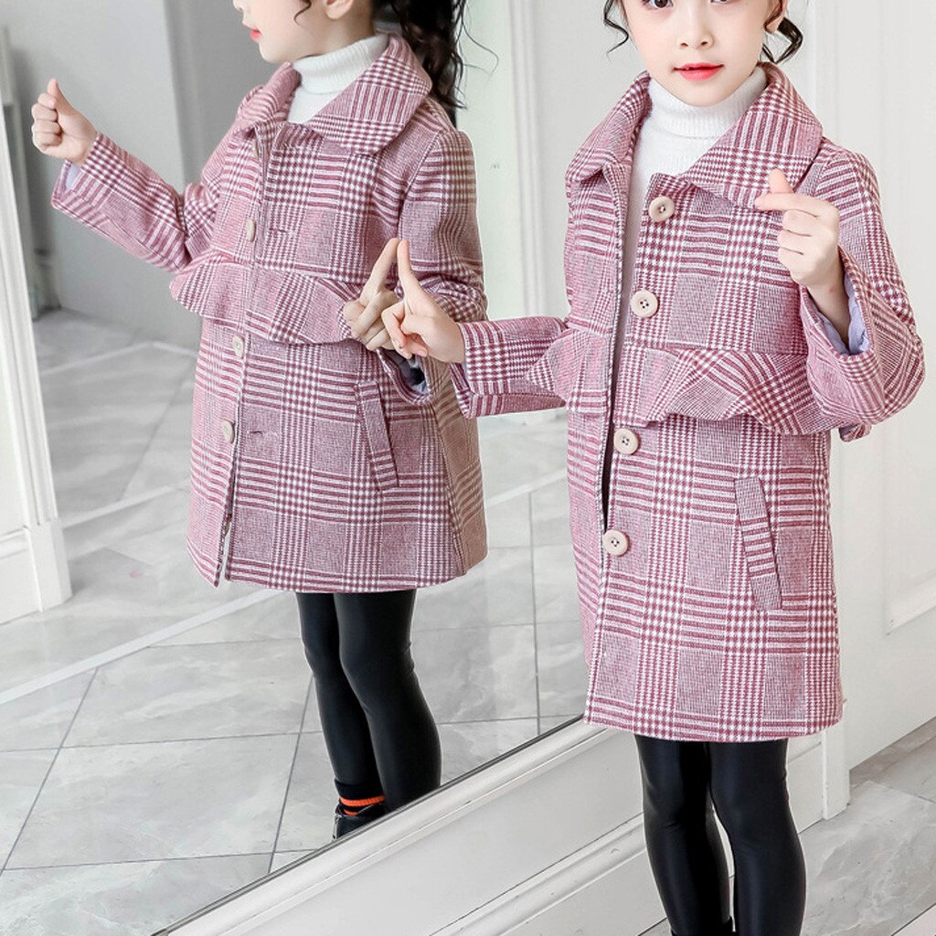 Winter kindermeisjes lange mouw jas geruite omslagkraag casual kinderjas bovenkleding kleding jassen voor meisjes