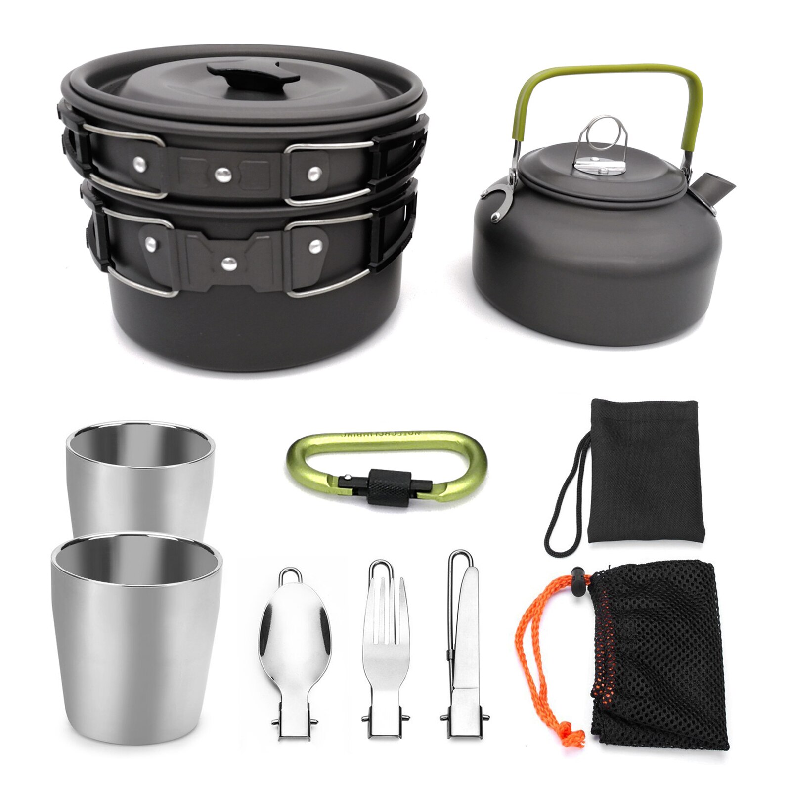 Camping Cookware Set Picnic Cooking Pots Set Outdoor Hiking BBQ Tableware with Pan Kettle Stove Set Camping Tourism Supplies Kit