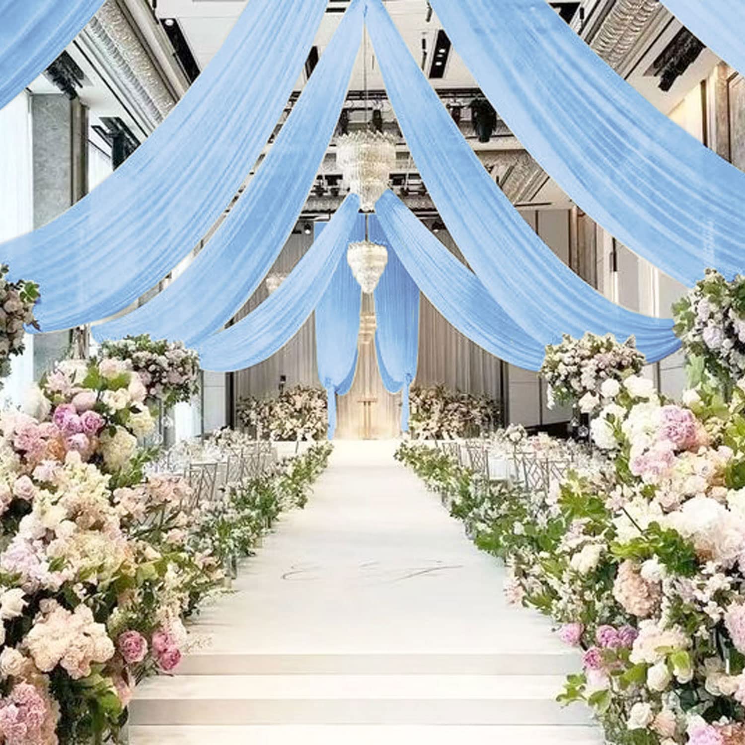 Draperies de plafond en mousseline de soie pour arche de mariage, tissu drapé, draperie blanche, décorations de plafond, scène de cérémonie de fête, Tyys