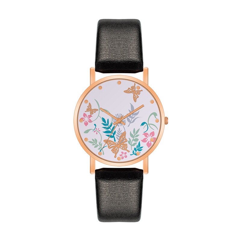 Reloj de mujer chapado en oro, reloj de Simple, reloj fino de cuarzo, ,: Black