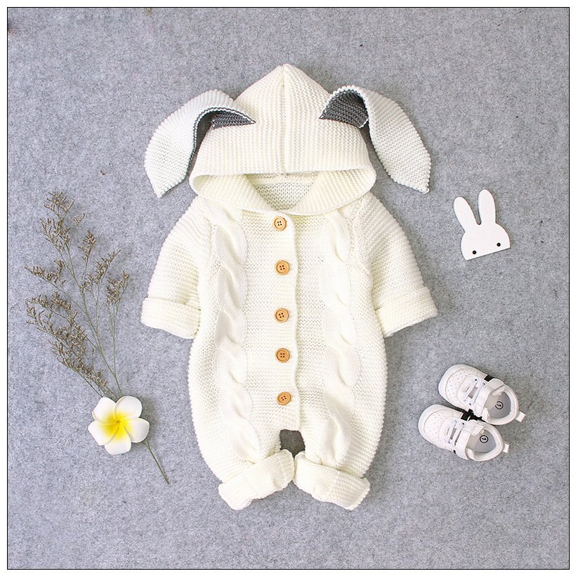 Baby Pasgeboren Trui Soild Lange Mouwen Winter Herfst Wol Warme Romper 0-24 Maanden Baby Jongen Meisje Outfits Gebreide hooded Kleding
