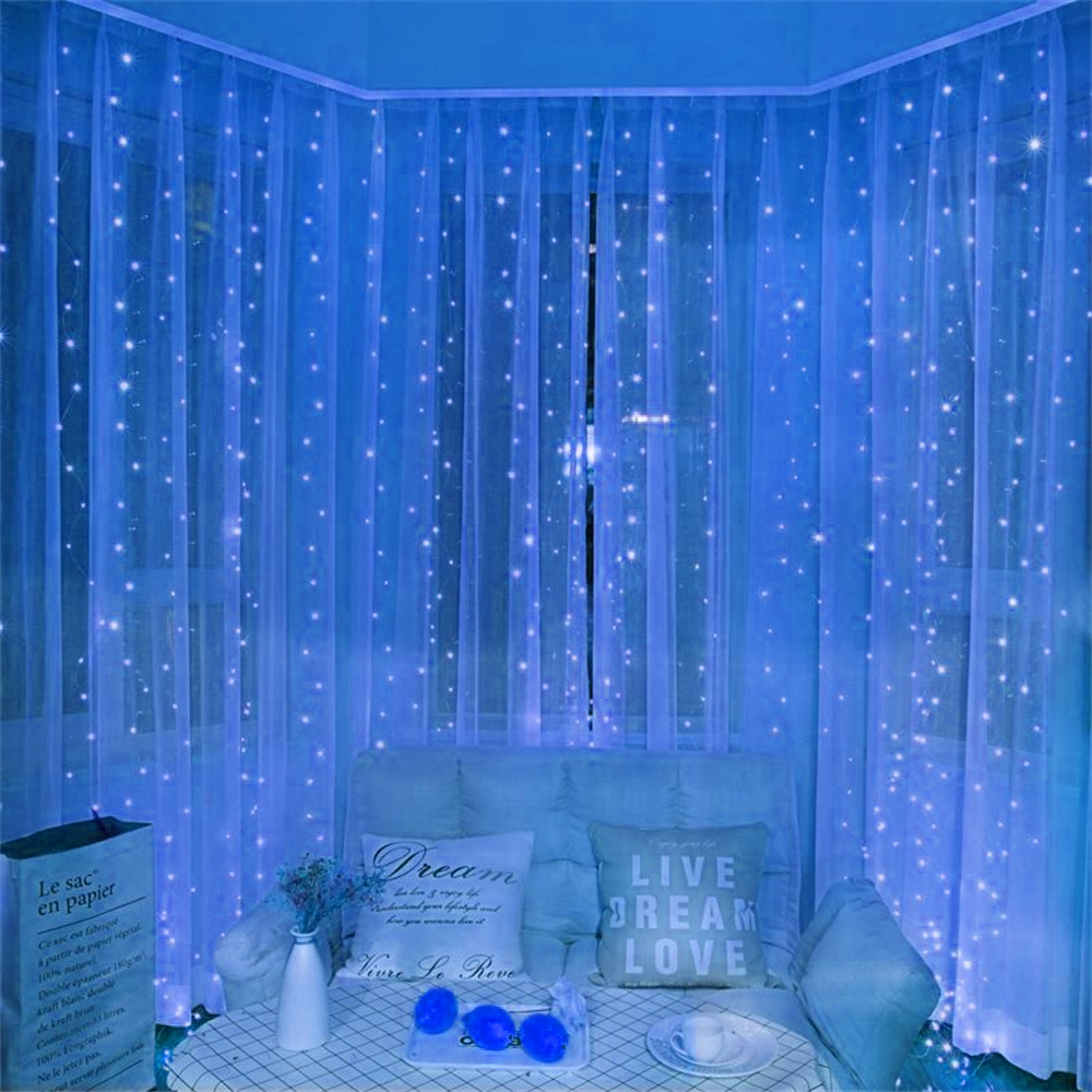 Cortina de luces LED USB, 8 modos, guirnalda de luces con Control remoto, cadena de luces, decoración navideña para boda, dormitorio, lámpara de Año: M / Verde menta