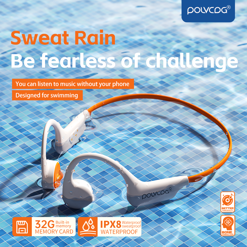 POLVCDG Słuchawki douszne z przewodnictwem kostnym Słuchawki Bluetooth 32 GB pamięci IPX8 wodoodporne pływanie, bieganie i jazda na rowerze