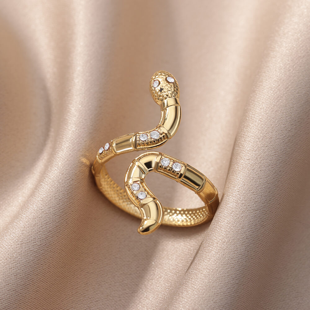 Anillos de serpiente de circón para mujeres y hombres, anillo ajustable abierto de acero inoxidable de Color dorado, joyería estética gótica Vintage, anillos para mujer