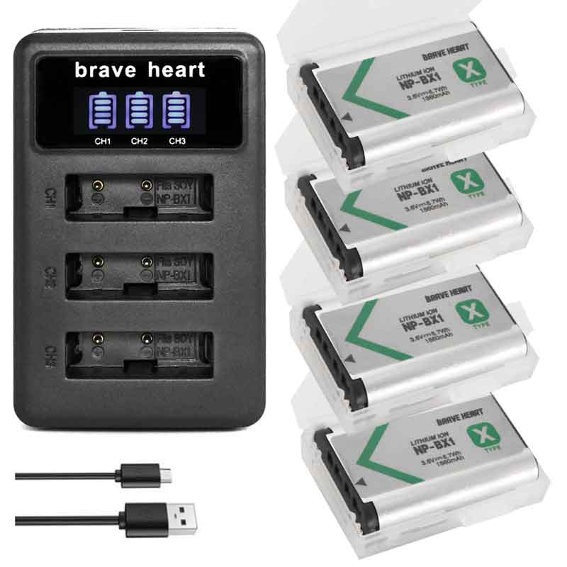 5 stücke NP-BX1 np bx1 Batterie + 3 Schlüssel LCD Ladegerät für Sony DSC-RX100 DSC-WX500 IV HX300 WX300 HDR-wie15 X3000R MV1 wie30V HDR-wie300: Ladegerät und 4Batterie