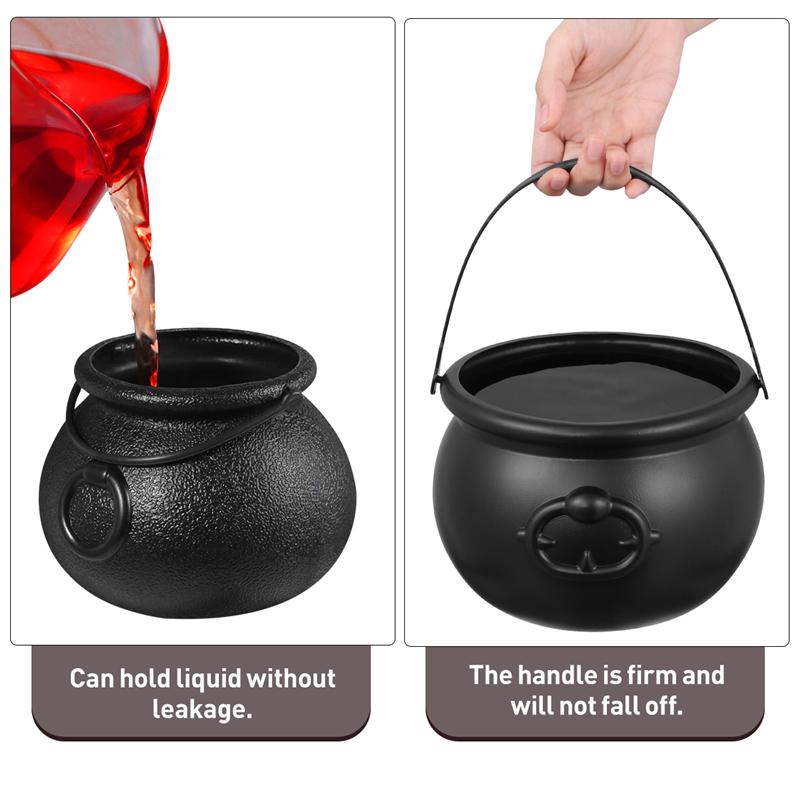 7 stuks zwarte ketel, 6 stuks oogbollen, halloween snoepemmer, ketel, feestartikelen, benodigdheden, decoratie, kleine zwarte emmer en oogbol