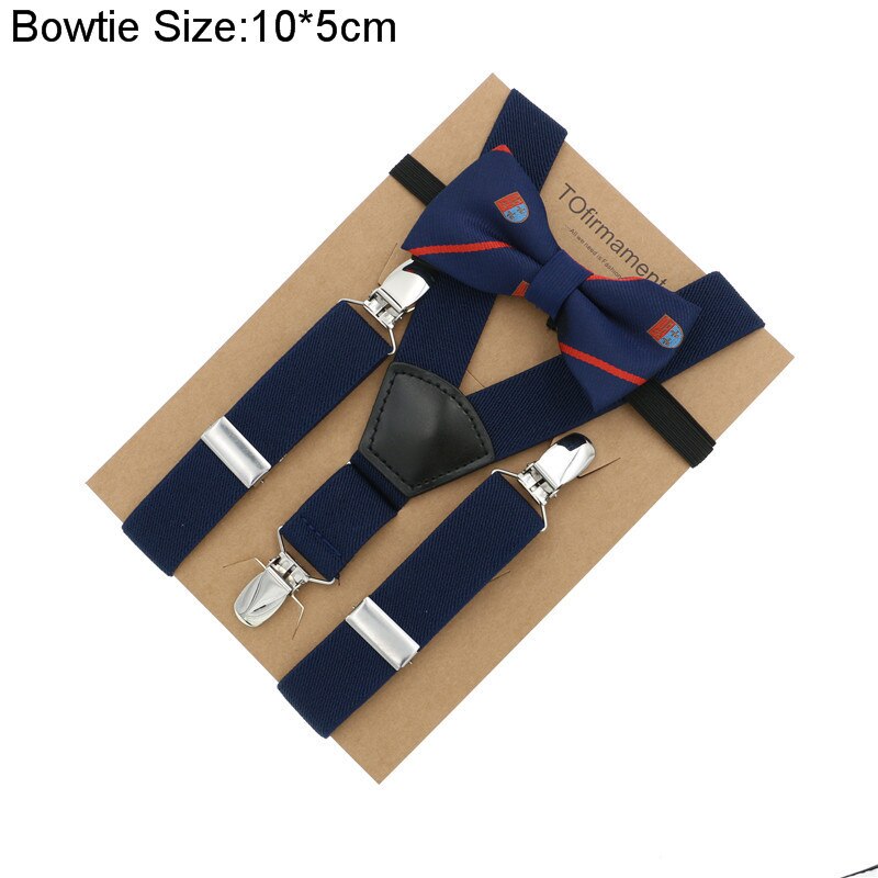 Fan shape leather solid kids event party suspender bow tie set adjustable 2.5cm width kraft paper packed baby: 8