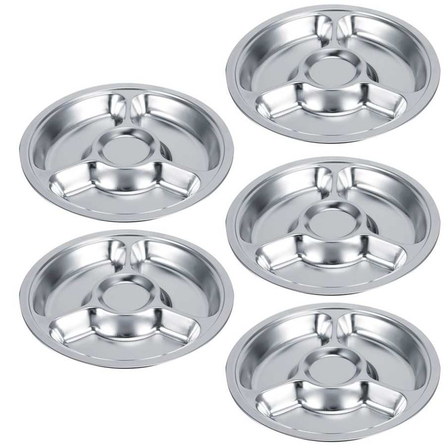 Stainless Steel Service Plate Food‑grade Partition Deepened Thicken Durable Tableware for Home: 4 cells