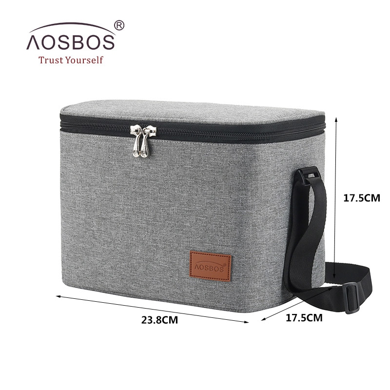 Aosbos Portable Thermal Lunch Bag for Women Kids Men Shoulder Food Picnic Cooler Boxes bags Insulated Tote Bag Storage Container: grey