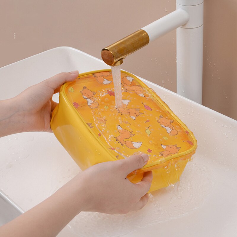 Q grote capaciteit draagbare voor vrouwen cosmetische tassen pvc doorschijnend bedrukt s/m/l/set waterdichte multifunctionele meisjes toilettassen