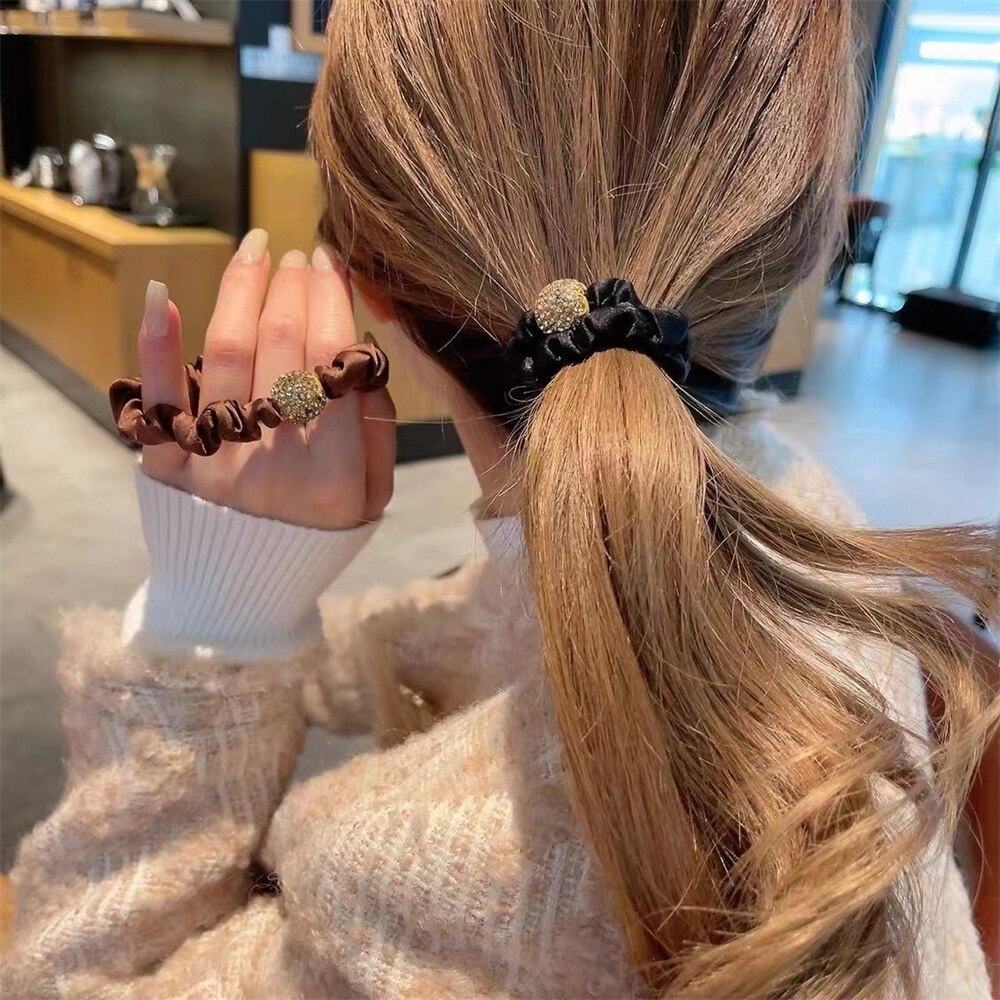 Koreanische Strass Dickdarm Ring Weibliche Hohe Elastische Haar Ring Kristall Perlen Gummi Haar Bänder Gummiband Kopfschmuck