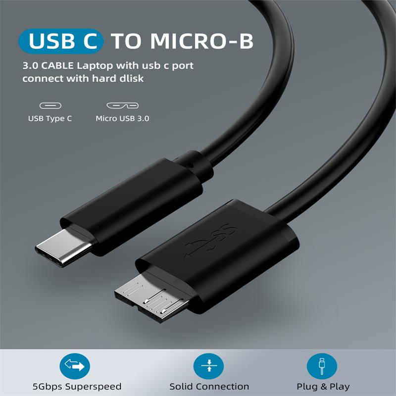 Type-c til usb-b kabel han til micro b han 0.5m/1m stik usb 3.0 data ladekabel til harddisk computer smartphone