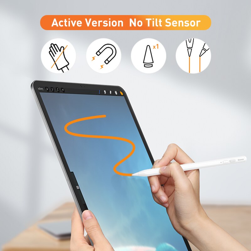 Baseus caneta stylus para ipad pro 11 ar 4 mini 6 5 2021 2020 tablet touch screen stylus lápis para iphone samsung xiaomi telefone caneta: Active No Tilt Sense