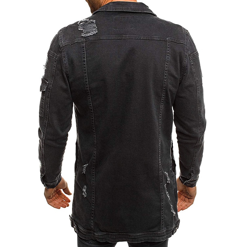 Idopy herre denim jakke bomber jakke long street vintage biker slim fit nødlidende hul rippet cowboy mandlige jean jakke og frakke