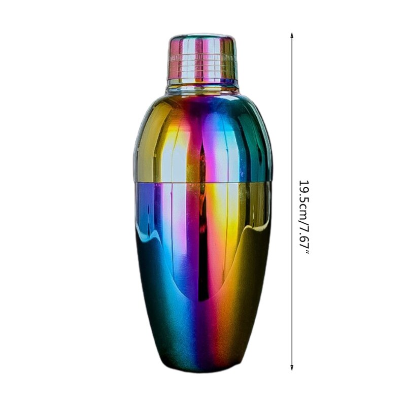 Vintage Stainless Steel Cocktail Shaker Built in Strainer Iridescent Rainbow Metal Martini Drink Mixer Home