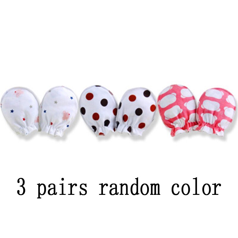 Baby Anti Krabben Handschoenen Pasgeboren Bescherming Gezicht Katoen Scratch Wanten: 3 pairs random color