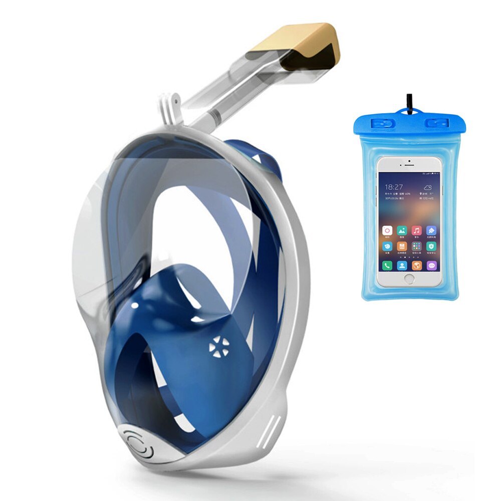Full Face Snorkel Mask - Panoramic Anti-Fog - Waterproof Bag Included - for Adults & Kids: Blue