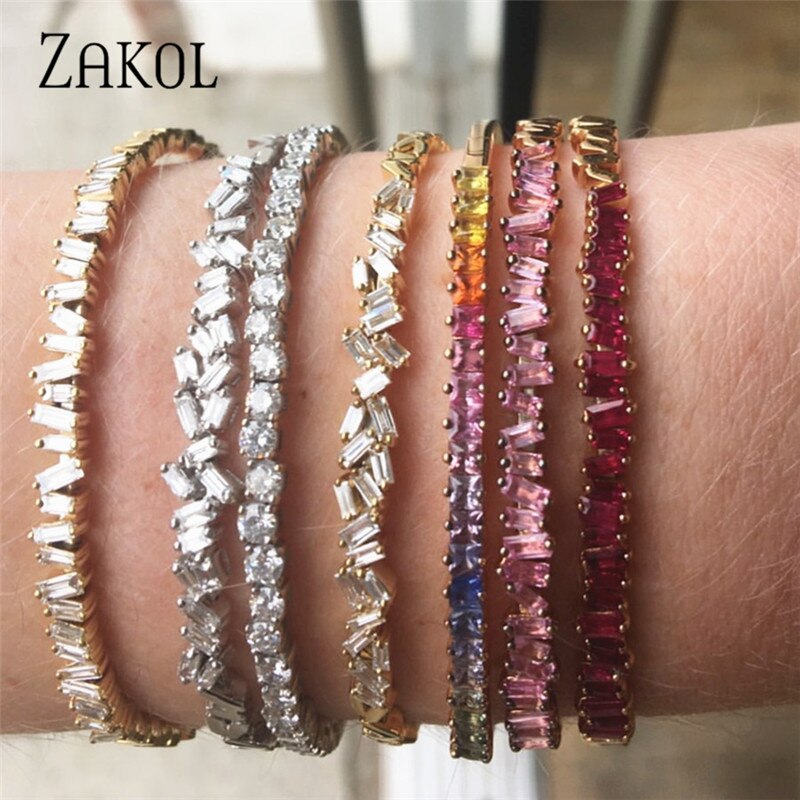 Zakol elegante aaa zircônia cúbica ajustável jóias de noiva do vintage pulseira para o casamento feminino jantar festa presente aniversário fsbp2006