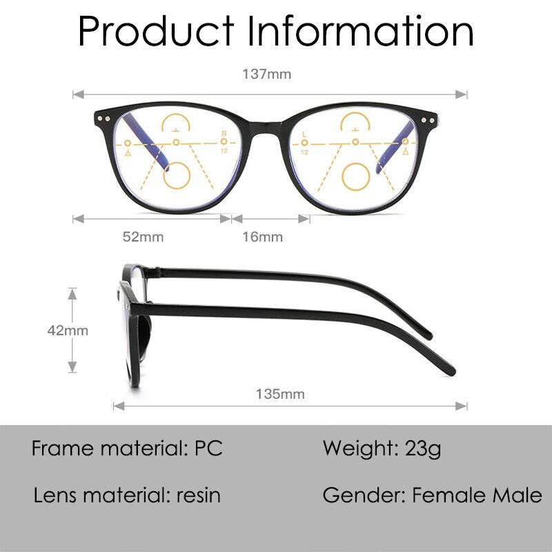 Oversize Progressive Multifocal Reading Glasses Men Women Anti-blue Light Presbyopic Glasses +1.0 to +4.0