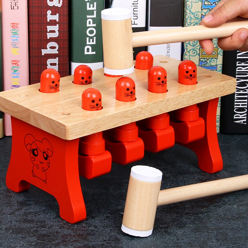 Children's Wooden Happy Playing Hamster Parent Child Interaction Leisure Puzzle Early Education Percussion Piling table Toys