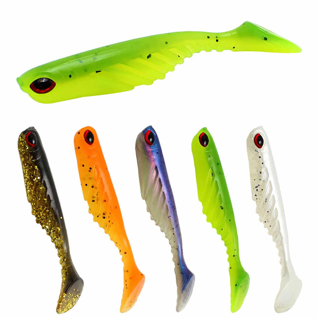 5pcs T-Tail Soft Bait Rubber Fishing Lures Jigging Wobblers Fishing Lure 7cm/2.9g Sea Bass Artificial Spinning Fishing Tackle