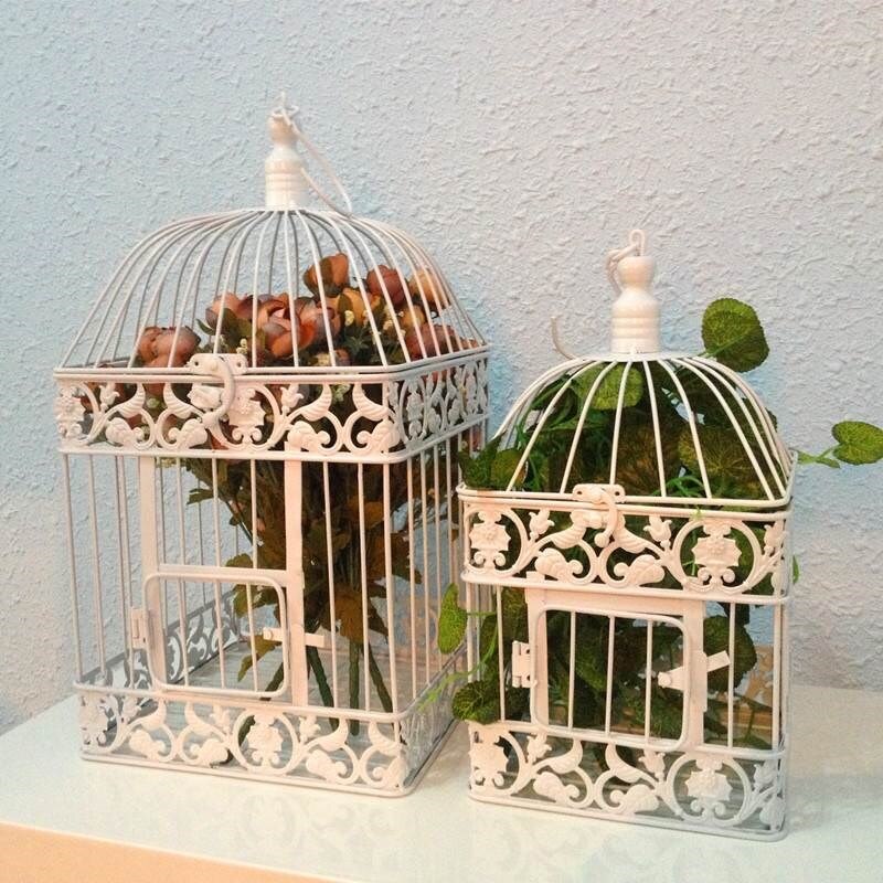 Cage à oiseaux carrée en fer pour mariage, couleur décorative personnalisée en cuivre noir et blanc, décoration pour maison