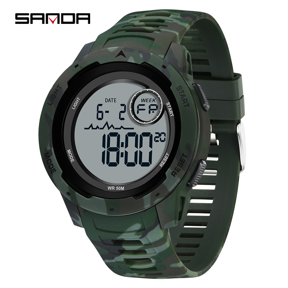 SANDA 2185 elektronische Uhr, beliebte Tarnung, Militärstil, Kühler Trend, Wecker, multifunktionale elektronische Herrenuhr: Bronze-