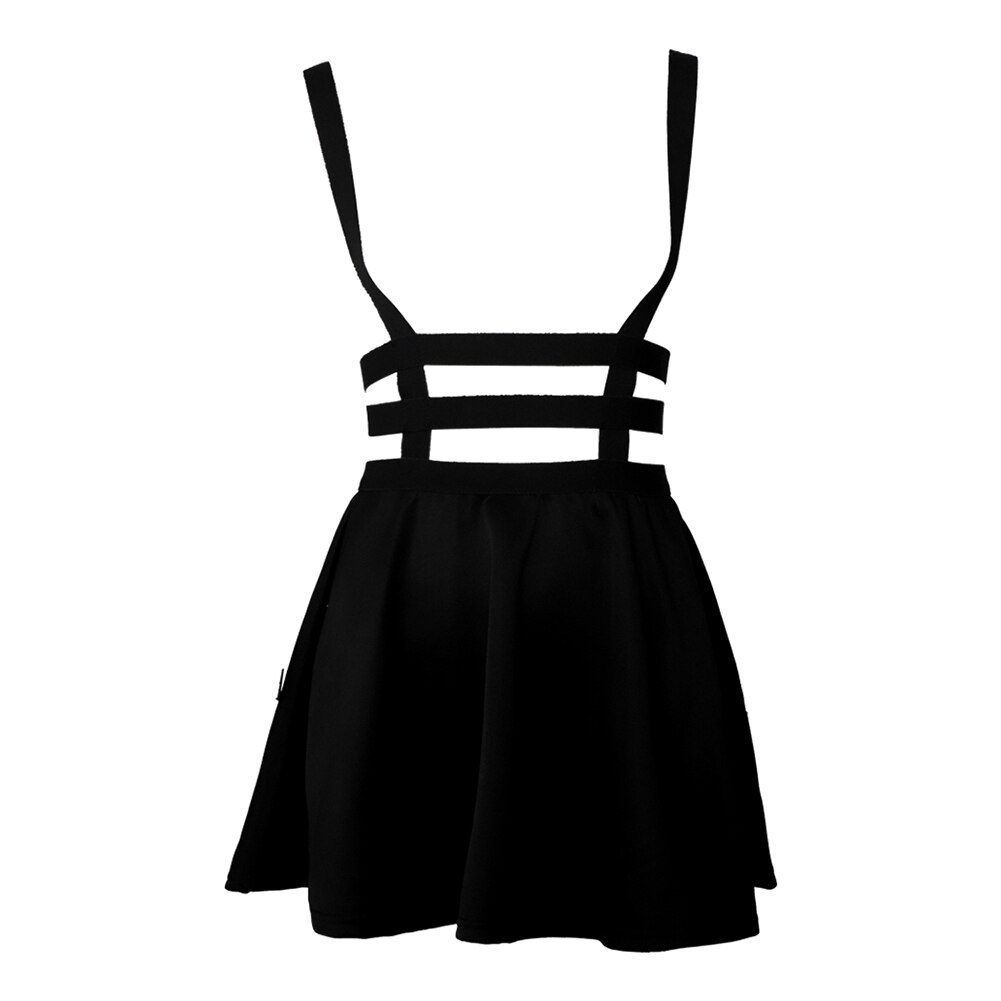 Women Hollow Out Back Zipper Suspender Bandage Skater Braces A-Line Mini Skirt