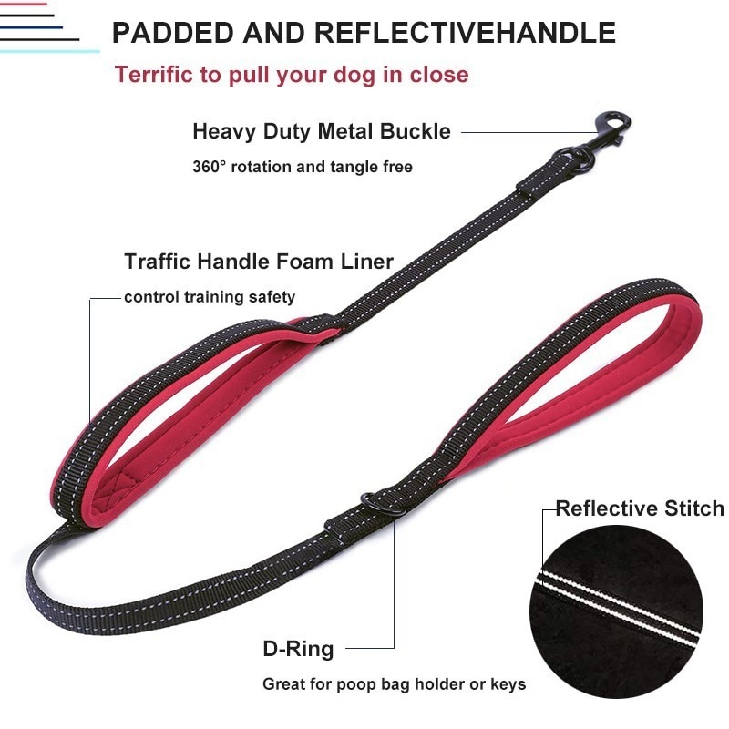 Benepaw Reflecterende Gewatteerde Hondenriem Twee Handvat Duurzaam Kleine Medium Grote Hond Pet Training Leash Nylon Lood 7 Kleuren