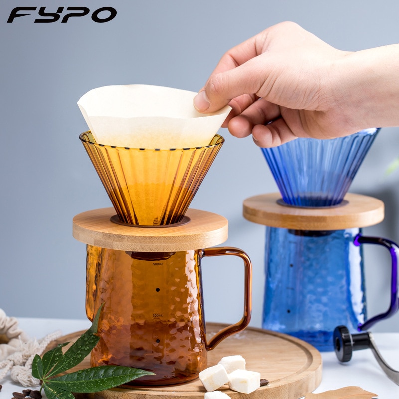 Glass Coffee Funnel Dripper Wooden V60 Brackets Glass Coffee Funnel Dripper Glass Coffee Filter Reusable Coffee Filters