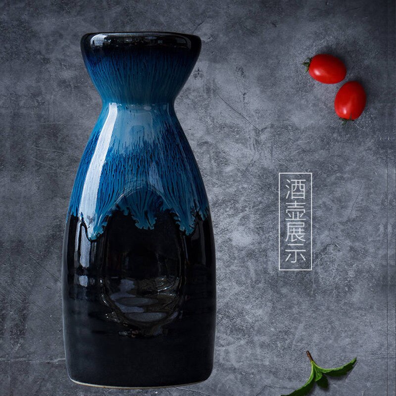 Japanese Retro Style Kiln Change Blue Color Glazed Household Ceramic Sake Cup 40Ml 4 Pcs with 1 Pc130Ml Pot Sets Teacup Cuisine: Starry sky 130ml