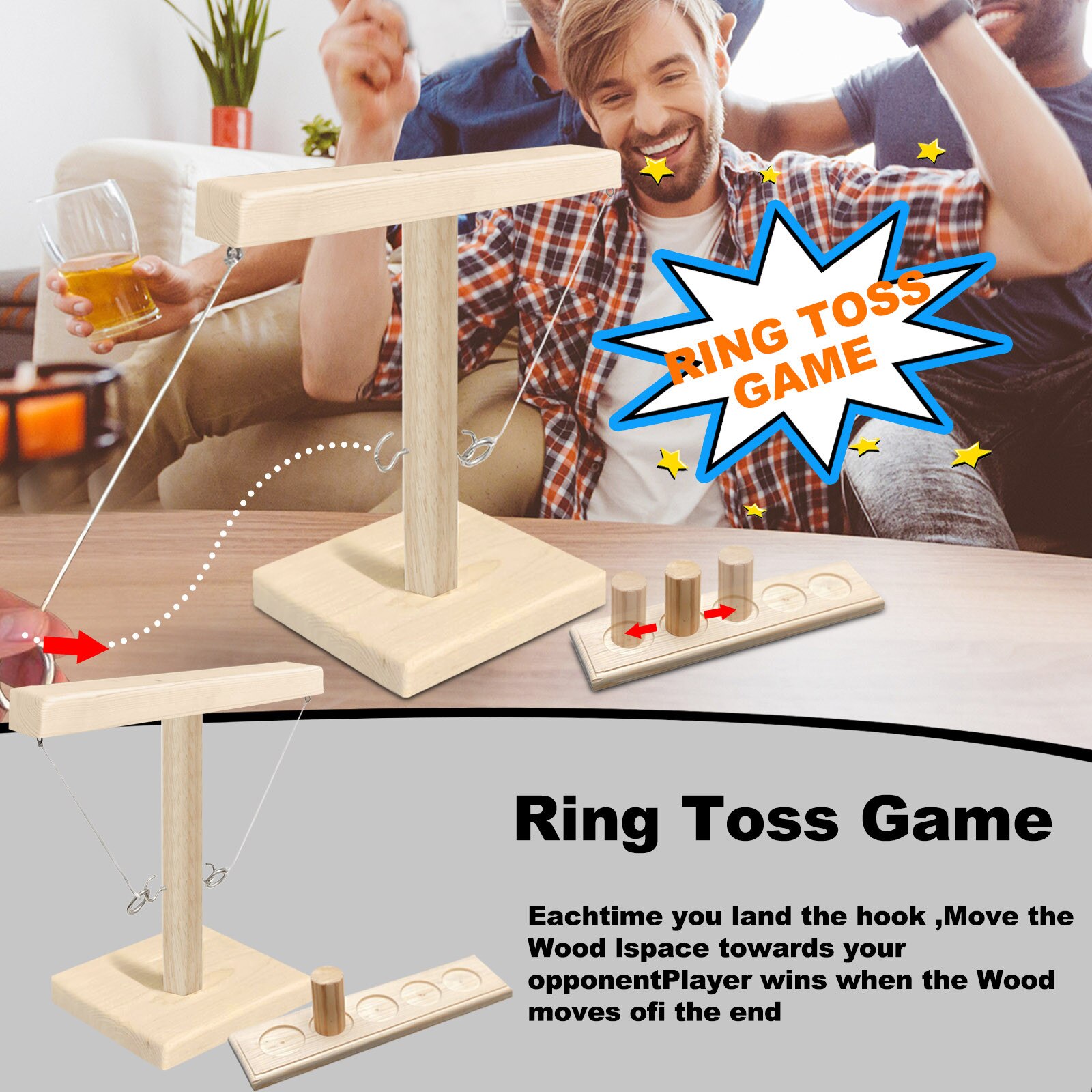 Party Family Fun Tijd Handgemaakte Houten Ring Toss Haken Snelle Interactief Spel Voor Bars Thuis Ring Gooien Spel