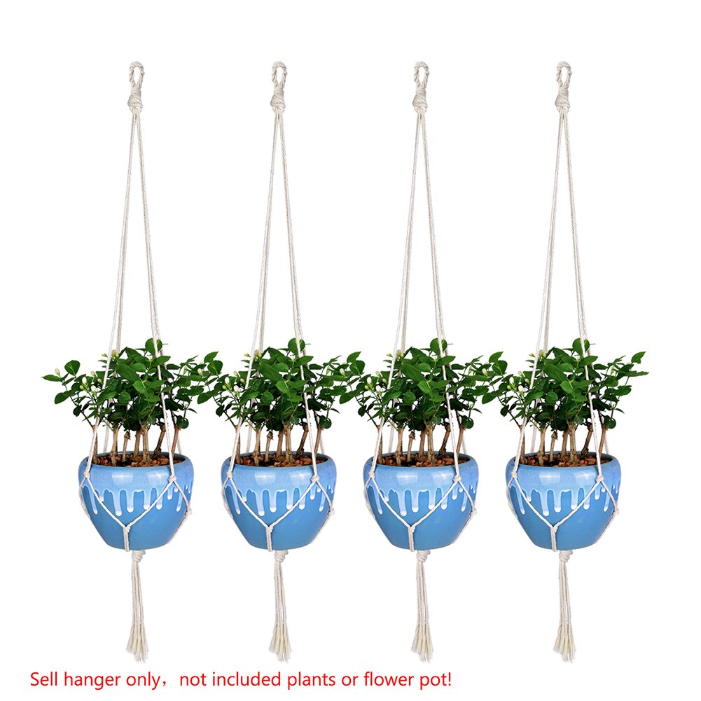 100%  katoenen geknoopte macramé plantenhangers, handgemaakte gevlochten touw bloempottenhouder, macramé hijstouw hangmand: L type 4 stuks