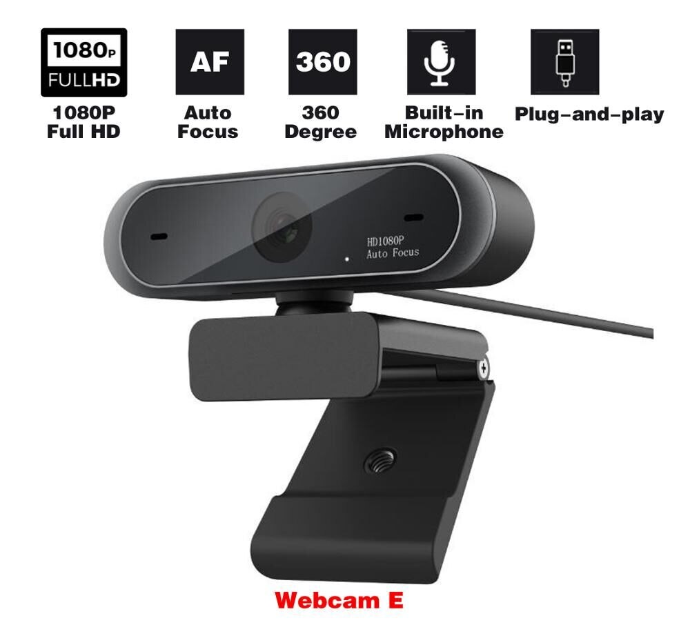 HD 1080P Webcam USB Mini Computer Camera Built-in Microphone, Flexible Rotatable for Laptops Desktop and Gamer for dropshopping: 1080P E
