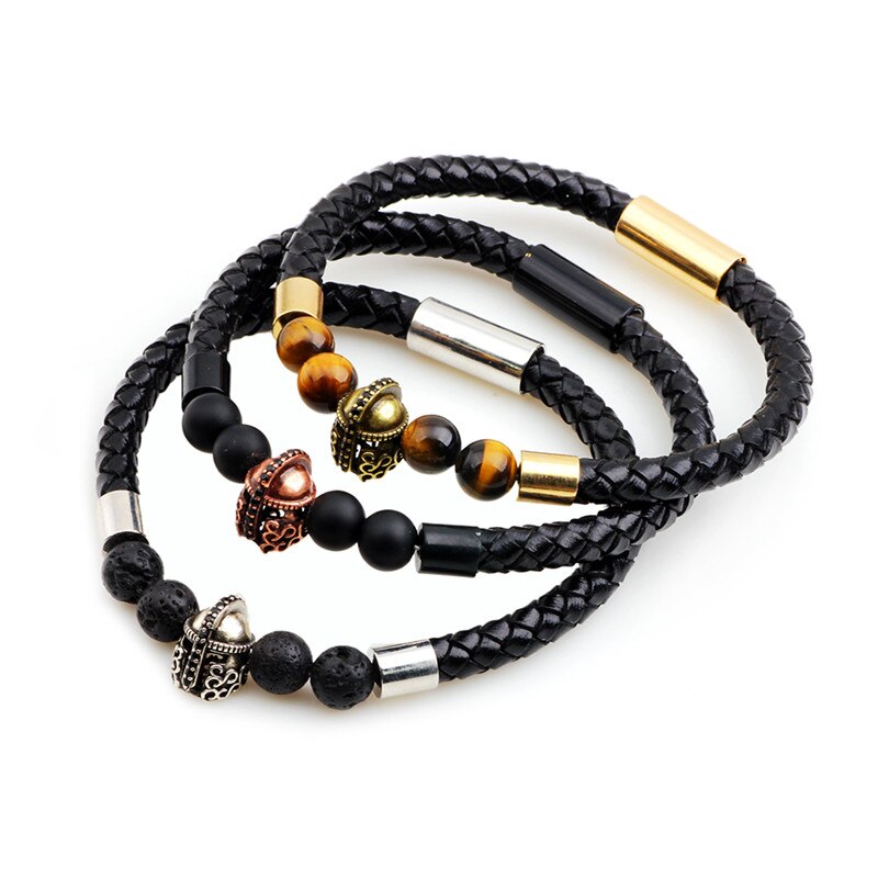 Braided Genuine Leather Bracelets & Bangles Natural Volcanic Lava Stone 7 Chakra Bracelet Beads Bracelet Jewelry for Men Women