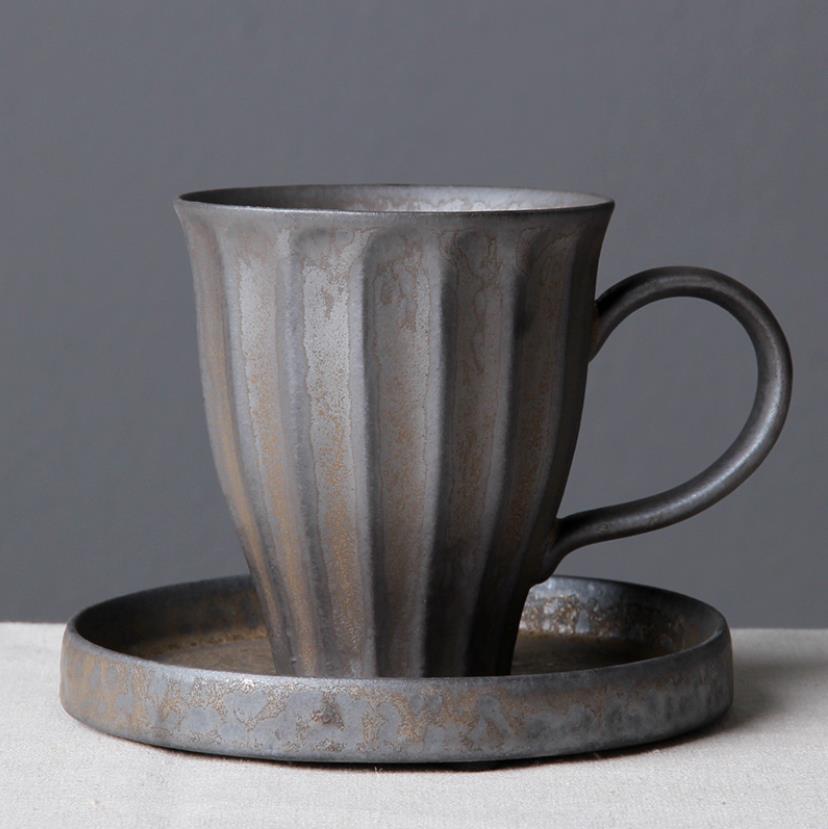 Japansk stil grov keramik retro kontor temuggar vintage handgjorda vattenkopp kaffe mjölk drinkware: Set 4 - svart
