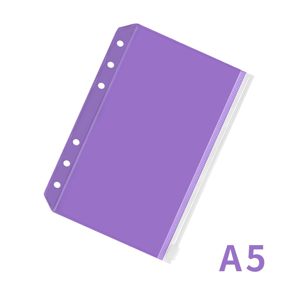 2pcs PVC A5/A6 Binder Pockets File Folder 6-Ring Loose Leaf Pouch Reports Binder Zipper Folders Office Document Organizers: A5 purple