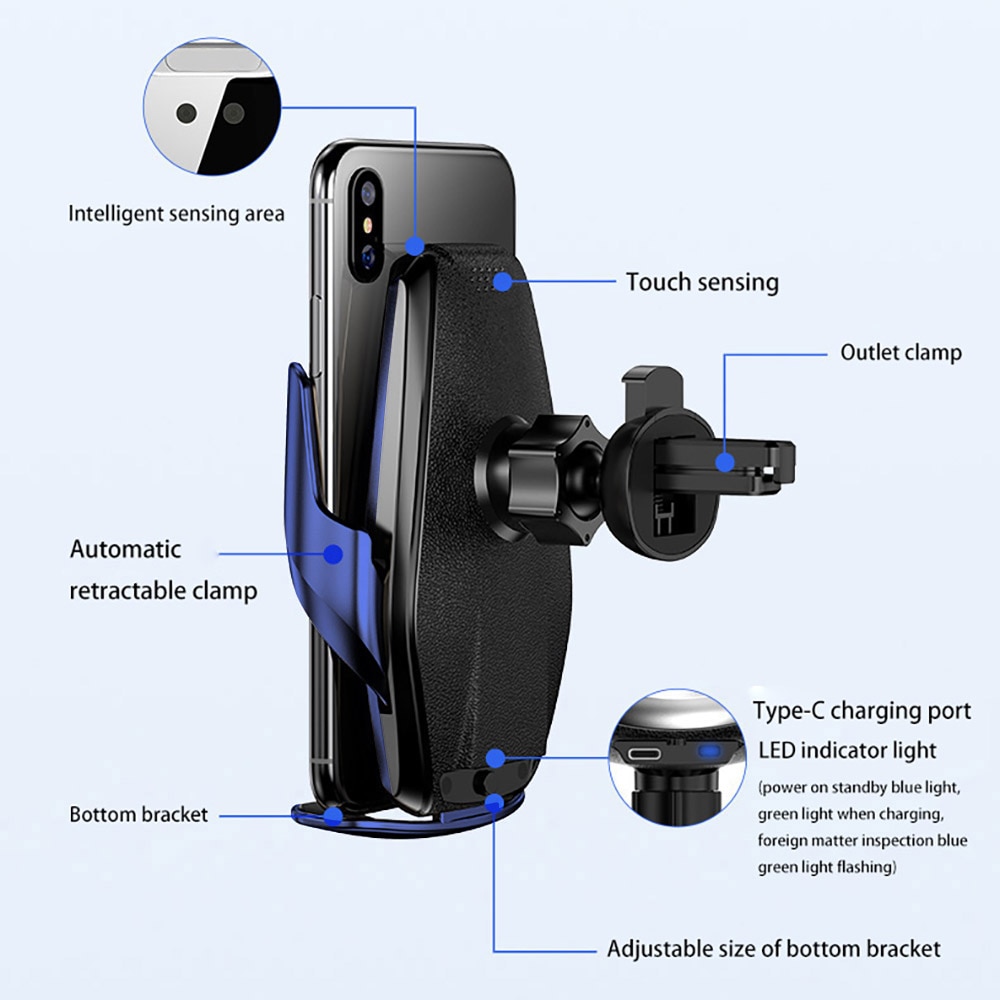 QI Wireless Car Charger Mount - 15W Fast Charging - Infrared Sensor - for iPhone 8-12, Samsung S10-S20