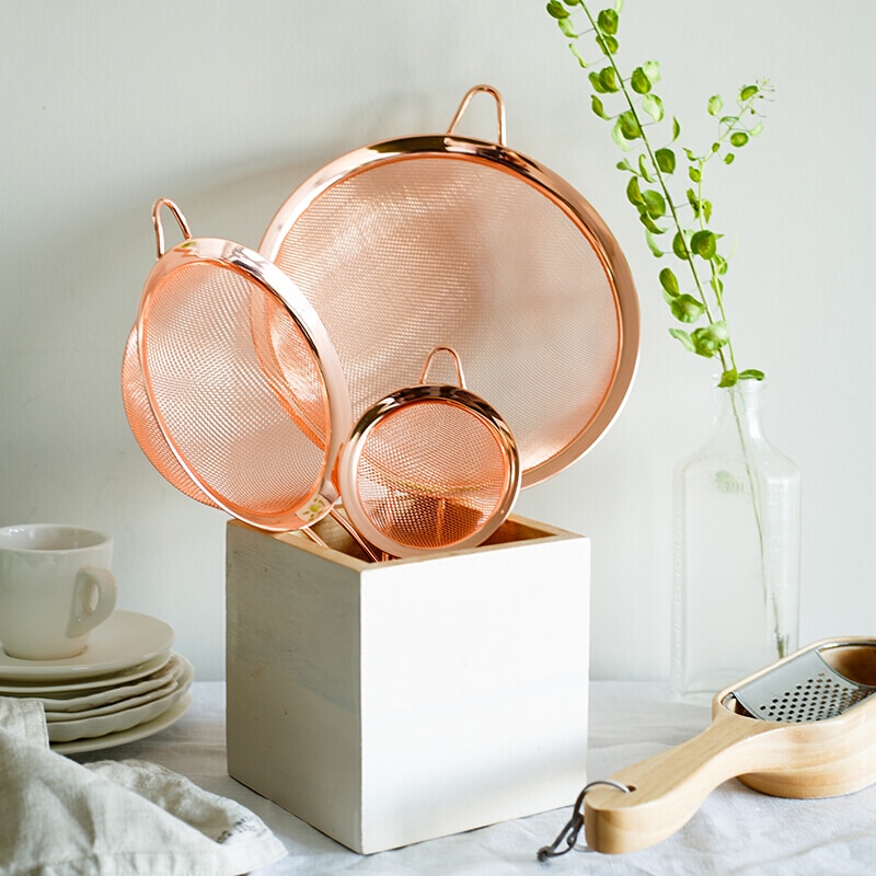 Kitchen Stainless Steel Strainer Cooking Oil Flour Filter Sifter Tea Strainer Rose Gold Colander Kitchen Tools Accessories 1PC