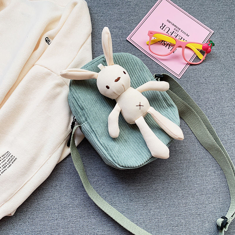 Leuke Meisjes Kleine Portemonnee Corduroy Bunny Mouse Kinderen Schoudertas Baby Jongens Crossbody Tassen Prinses Accessoires: green bunny