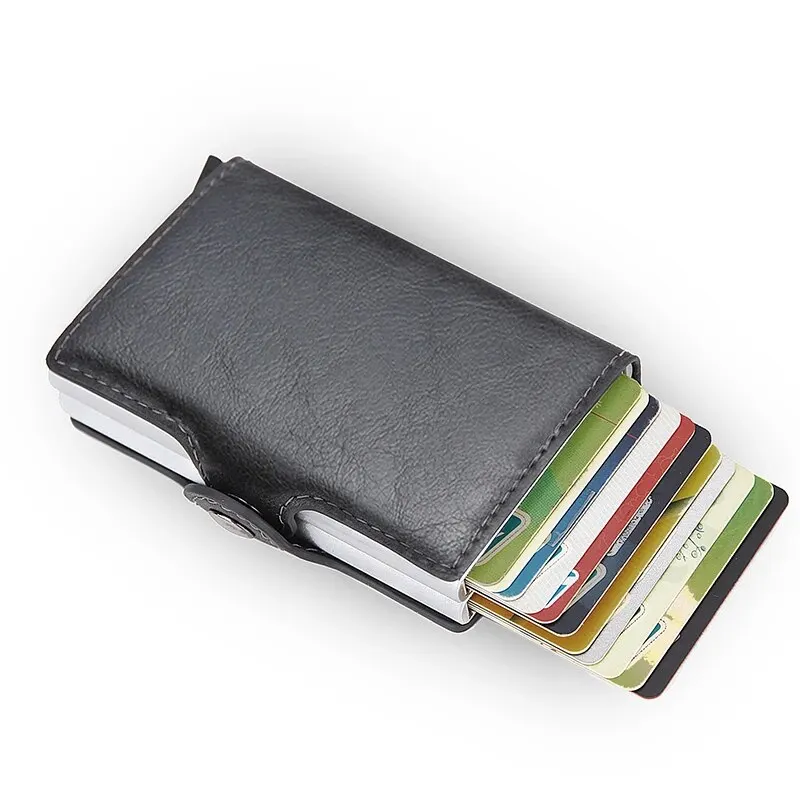 Anti-theft Rfid Wallets Men Metal Credit Card Holder PU Leather Wallet Aluminum Box Male Purse Bag Small Cardholder Case for Man: GRAY